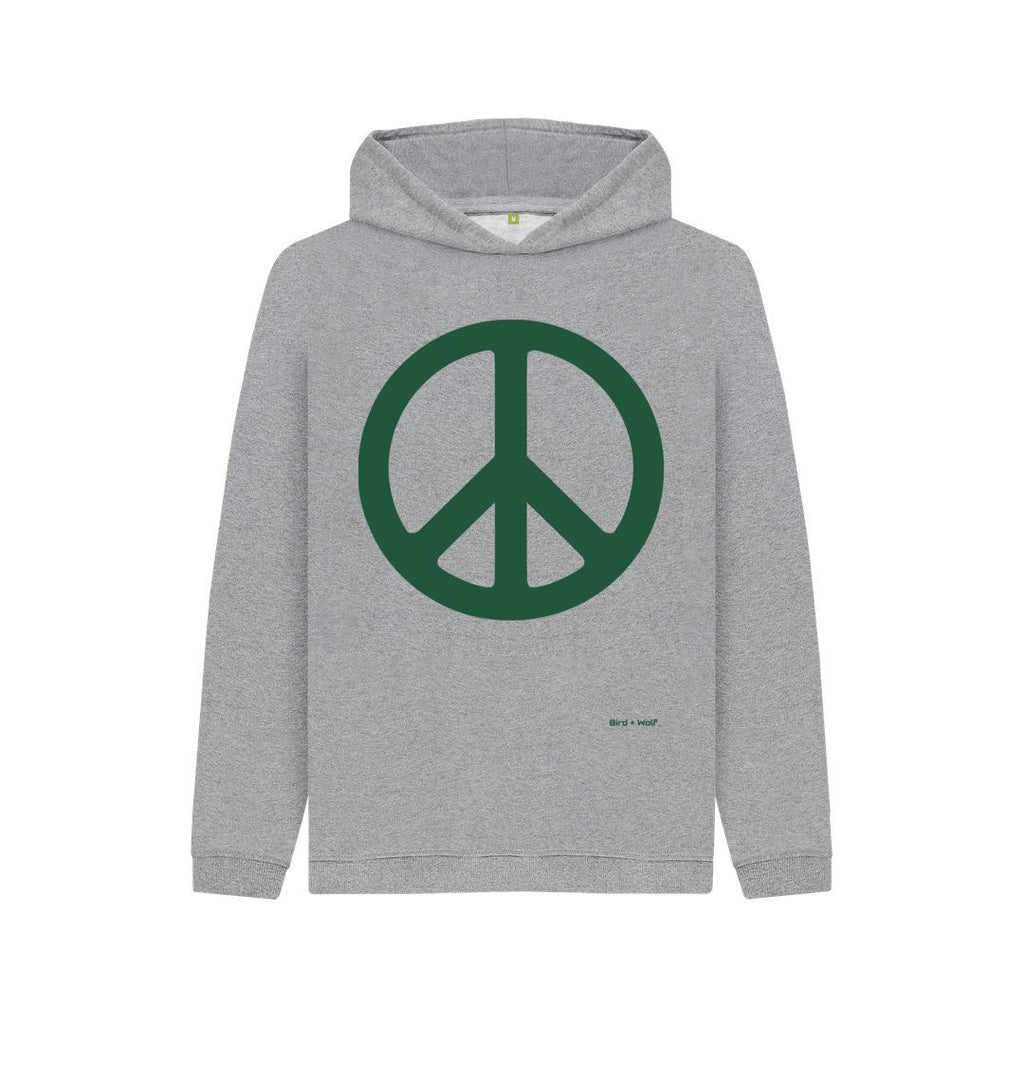 Athletic Grey Peace Sign Kids Cosy Hoodie (Green)