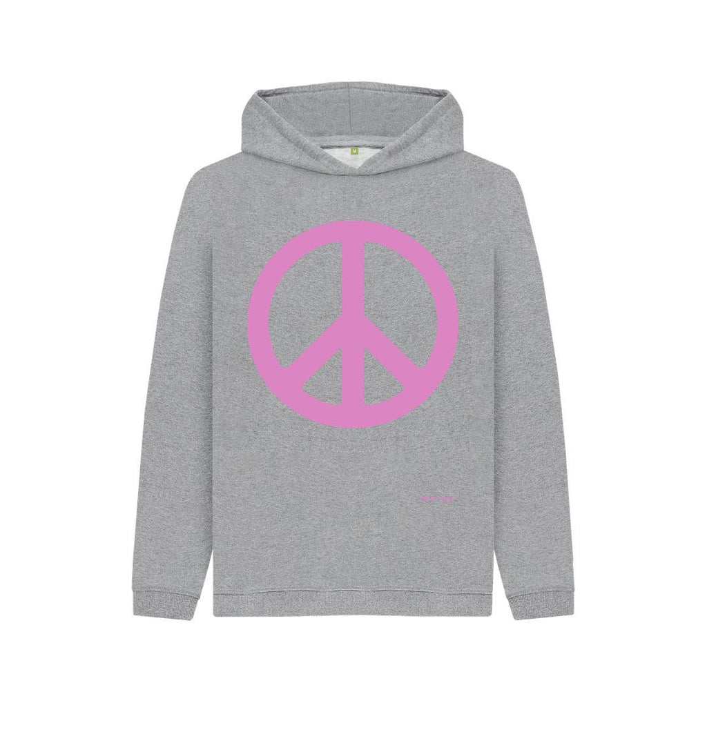 Athletic Grey Peace Sign Kids Cosy Hoodie (Pink)