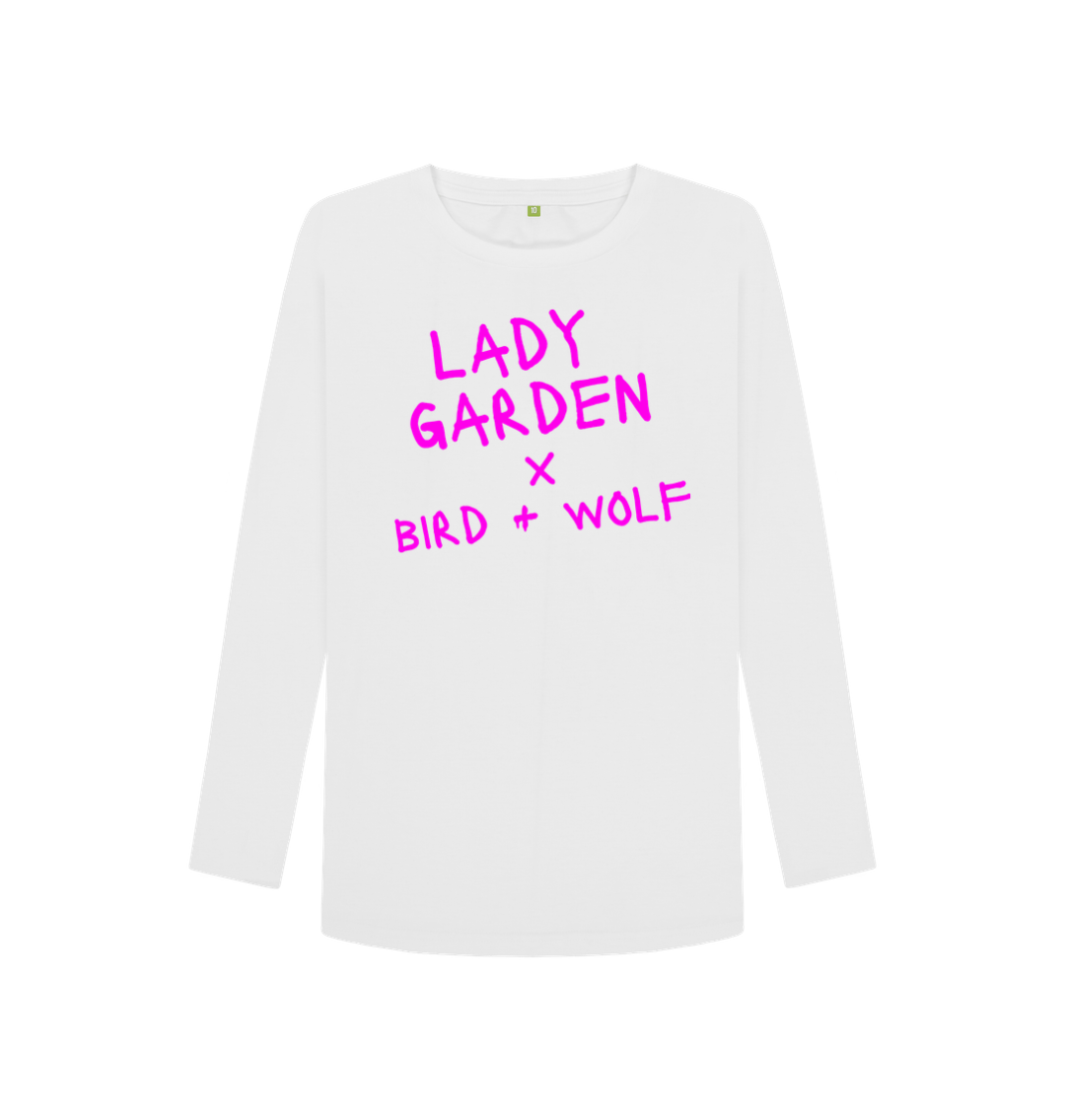 White LG X B+W Long Sleeve Tee (Pink Lettering)