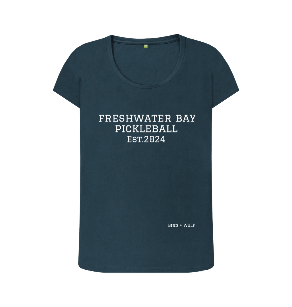 Denim Blue Freshwater Bay Pickleball Scoop Neck Tee (White Lettering)
