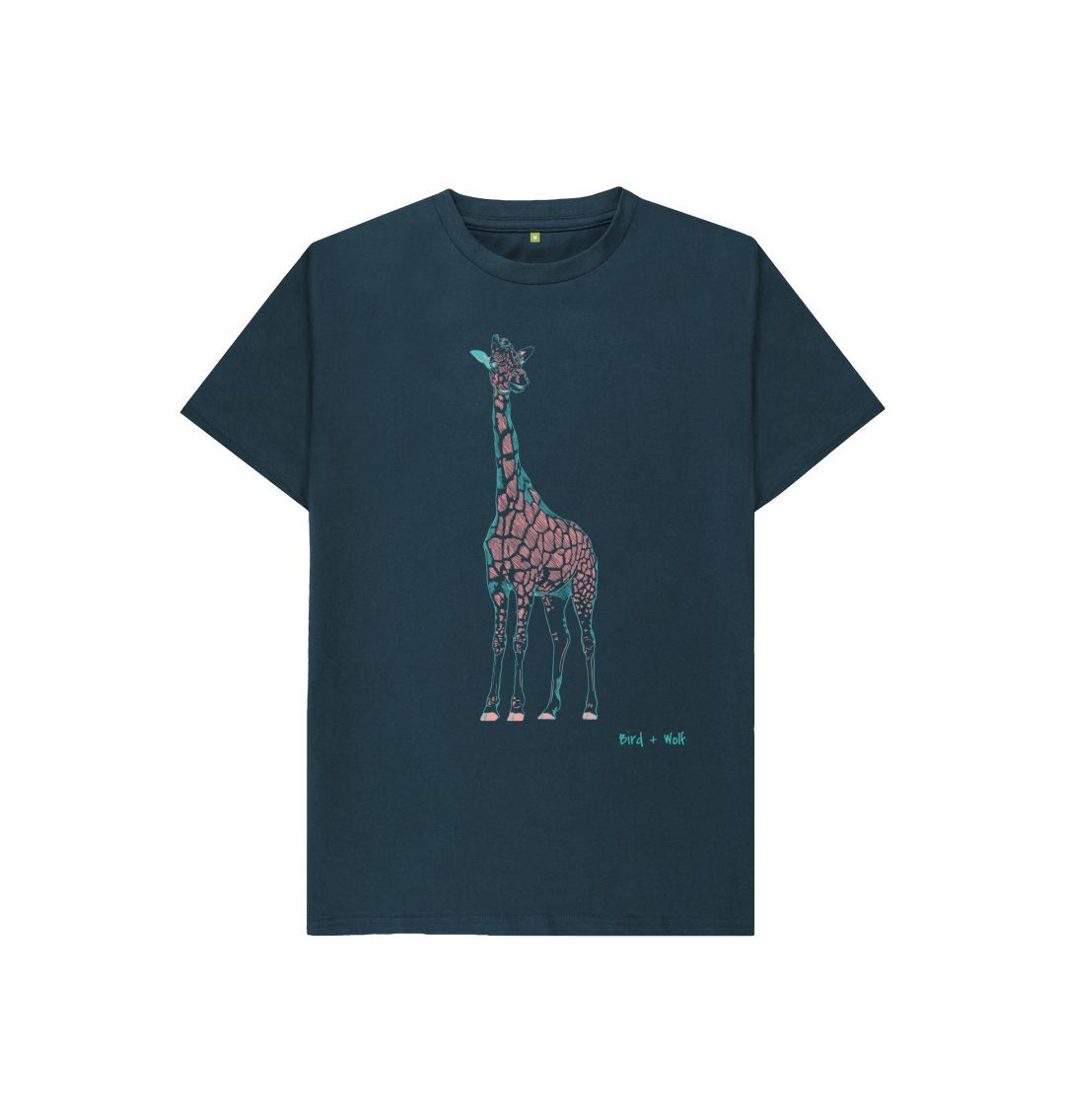 Denim Blue Giraffe Short Sleeve Kids Tee