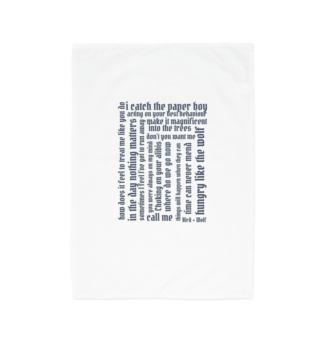 White Lyrical Tea Towel (Grey Lettering)