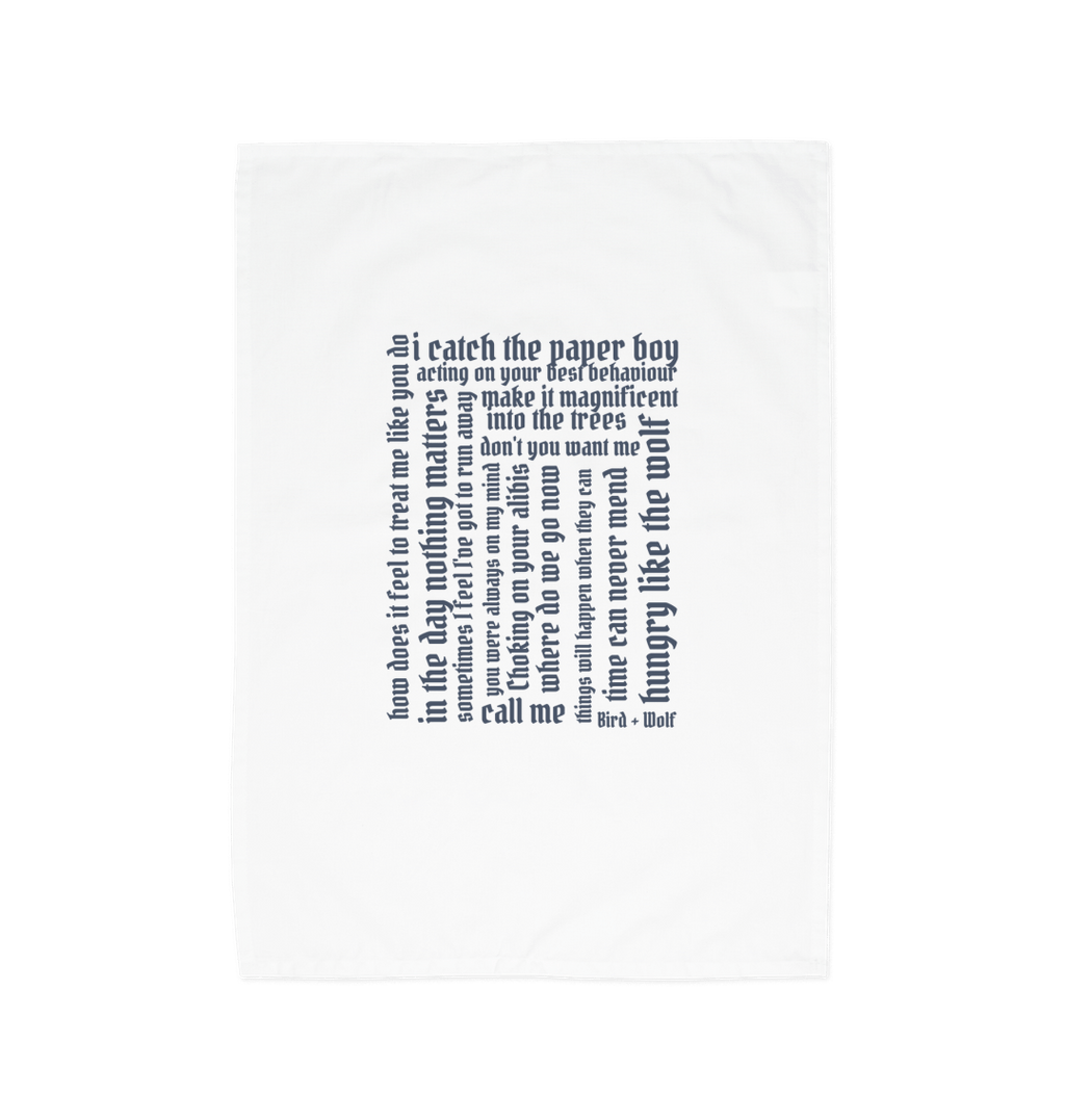 White Lyrical Tea Towel (Grey Lettering)