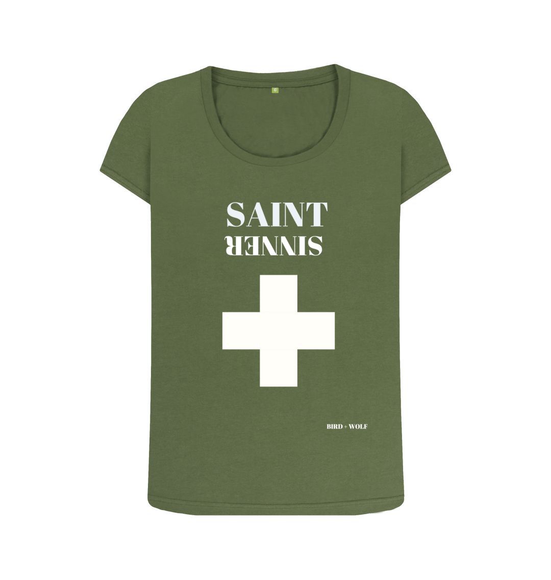 Khaki Saint Sinner Scoop T Shirt