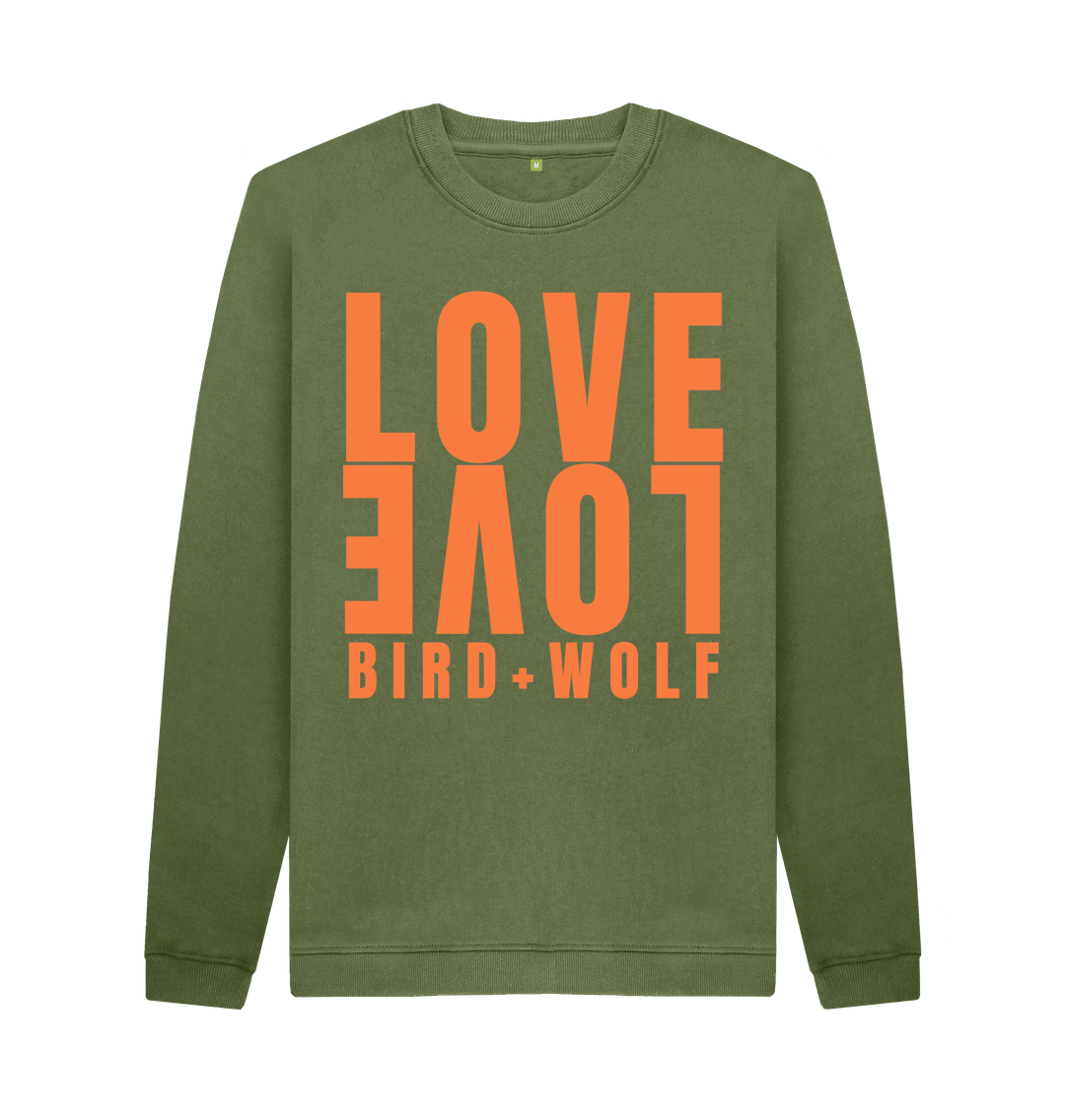 Khaki Love Love Cosy Sweatshirt (Orange Lettering)