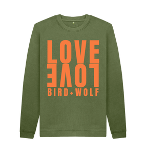 Khaki Love Love Cosy Sweatshirt (Orange Lettering)
