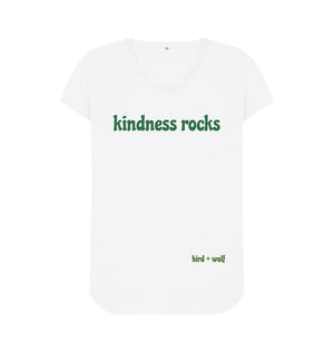 White Kindness Rocks V Neck Tee