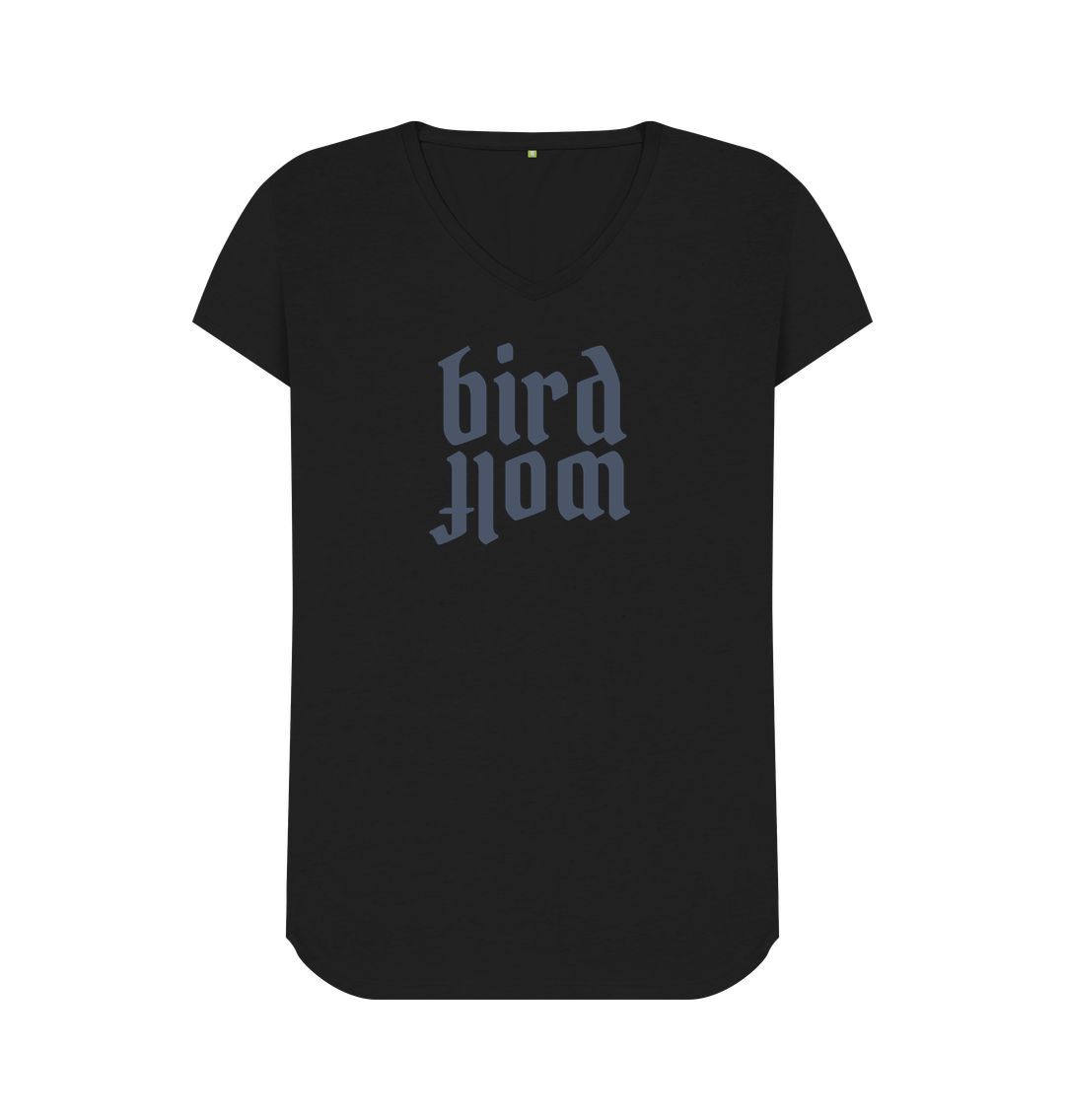 Black BirdWolf V Neck Tee (Grey Lettering)