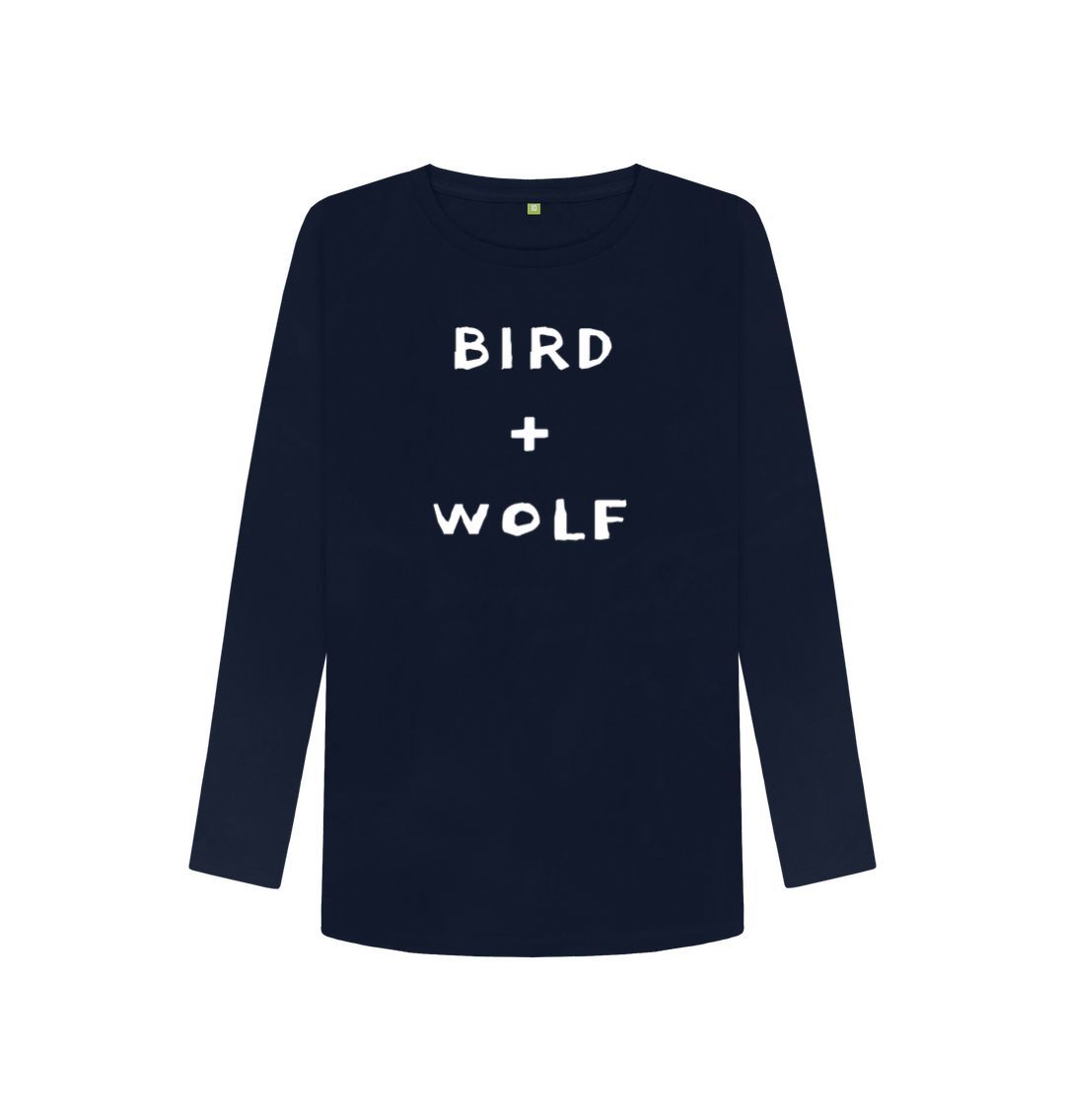 Navy Blue Bird + Wolf Long Sleeve Tee (White lettering)