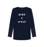 Navy Blue Bird + Wolf Long Sleeve Tee (White lettering)