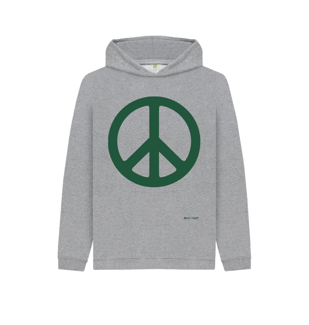 Athletic Grey Peace Sign Kids Cosy Hoodie (Green)