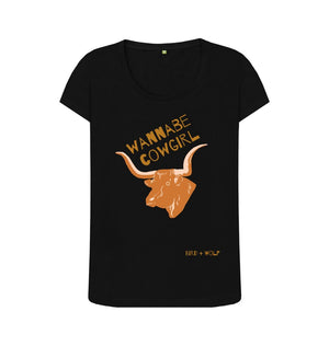 Black Wannabe Cowgirl Scoop Neck Tee