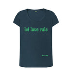 Denim Blue Let Love Rule Scoop Neck Tee (Green lettering)