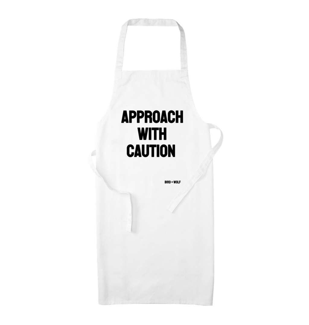 White Approach With Caution Apron