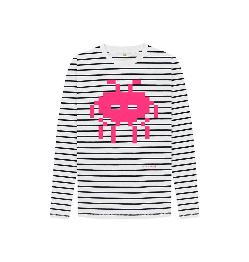 Navy Stripes Space Invader Striped Long Sleeve Tee