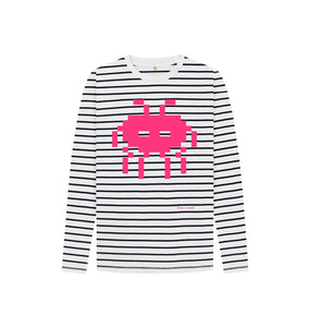 Navy Stripes Space Invader Striped Long Sleeve Tee