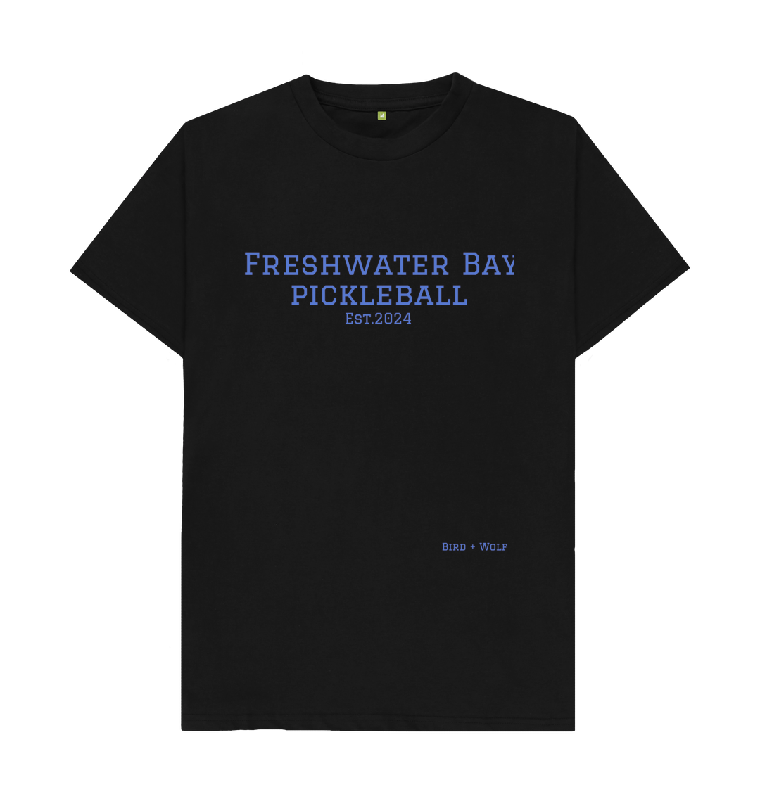 Black Freshwater Bay Pickleball Classic Tee (Blue Lettering)