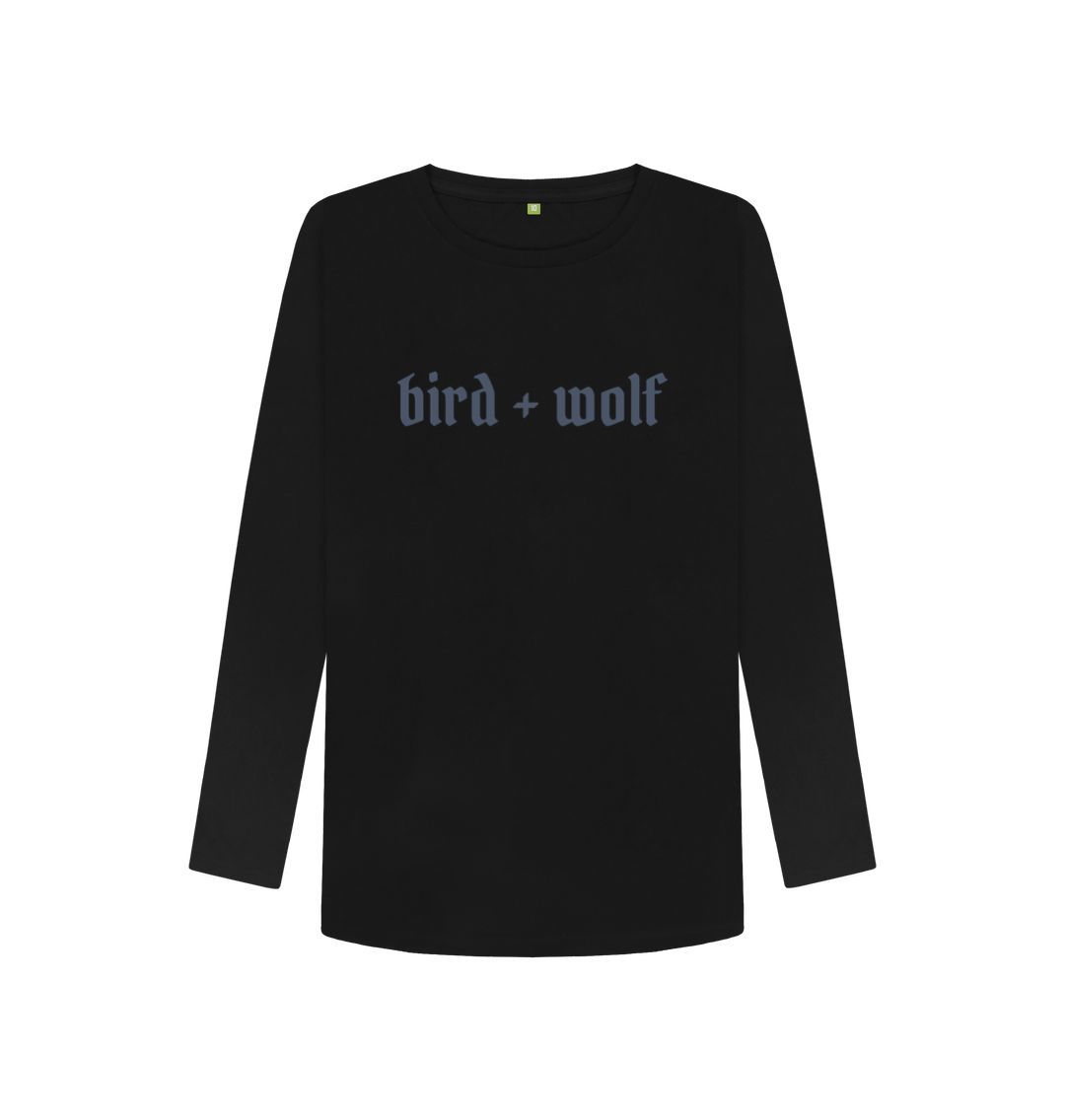 Black Bird + Wolf Long Sleeve Tee (Gothic lettering)