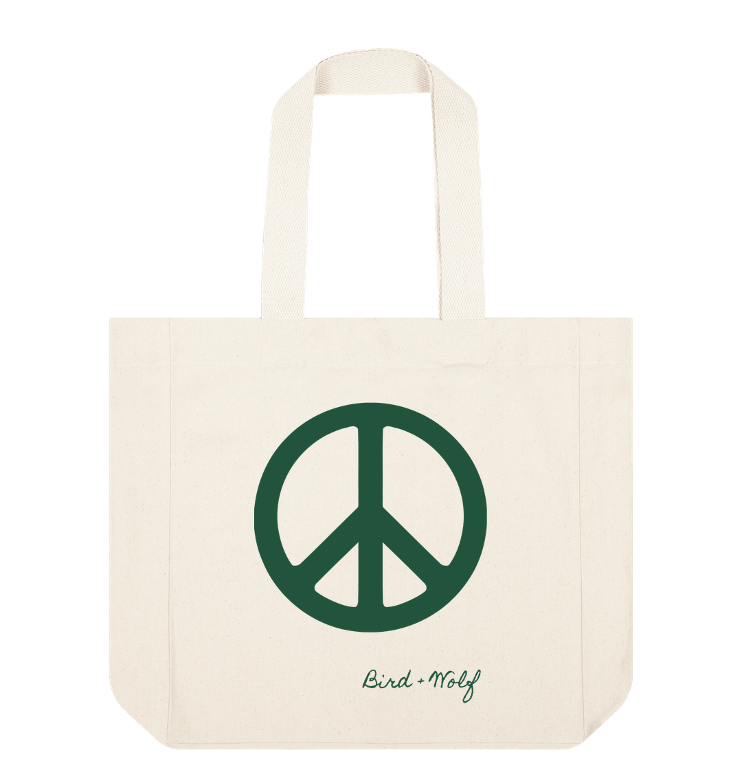 Natural Peace Sign Everything Bag (Green)