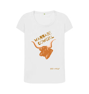 White Wannabe Cowgirl Scoop Neck Tee