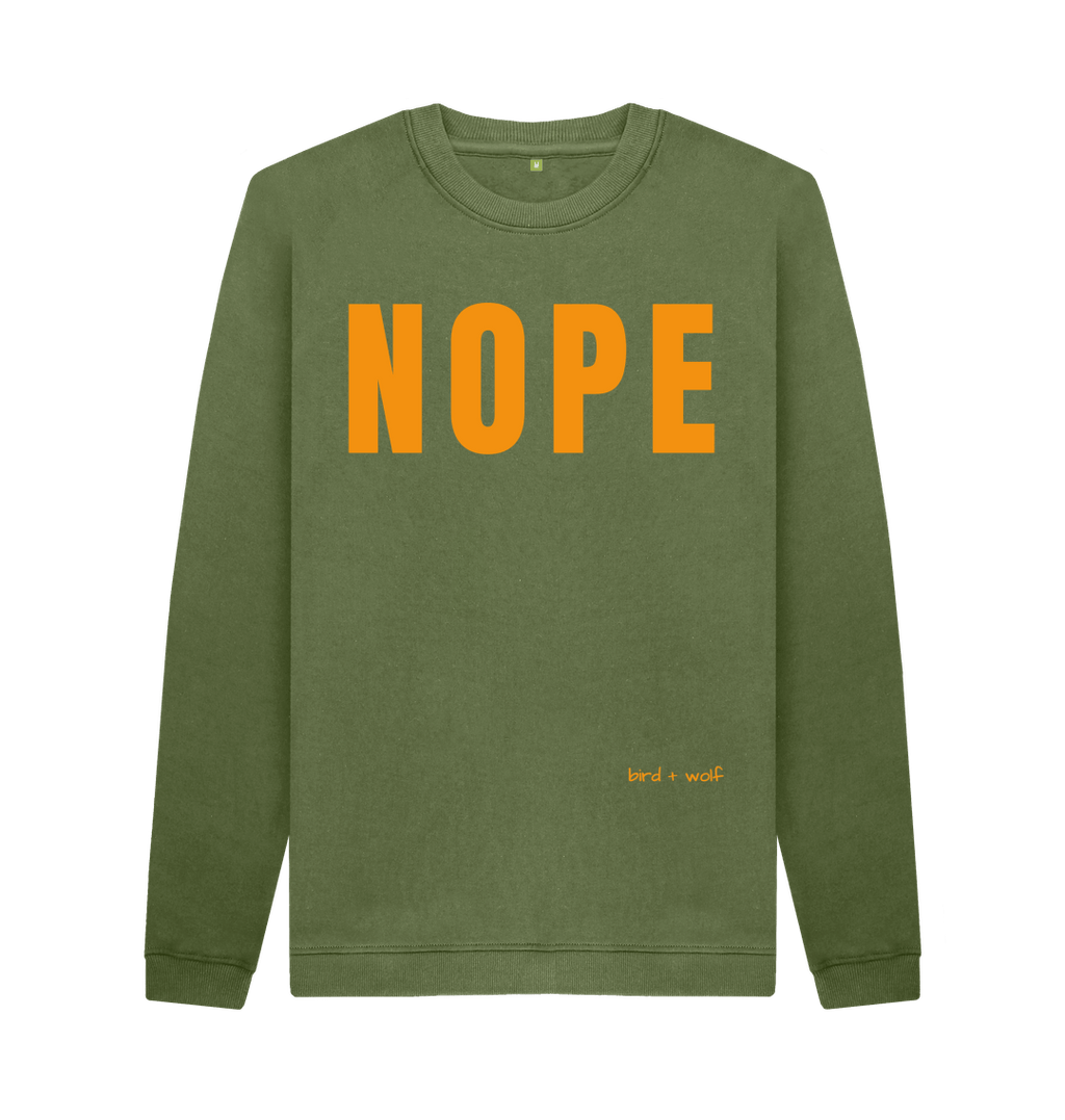 Khaki Nope Cosy Sweatshirt (Orange Lettering)