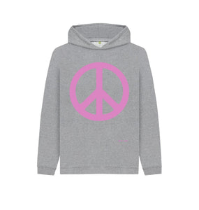 Athletic Grey Peace Sign Kids Cosy Hoodie (Pink)
