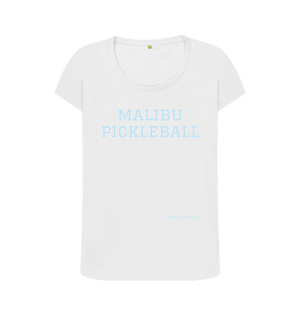 White Malibu Pickleball Scoop Neck Tee (Blue Lettering)