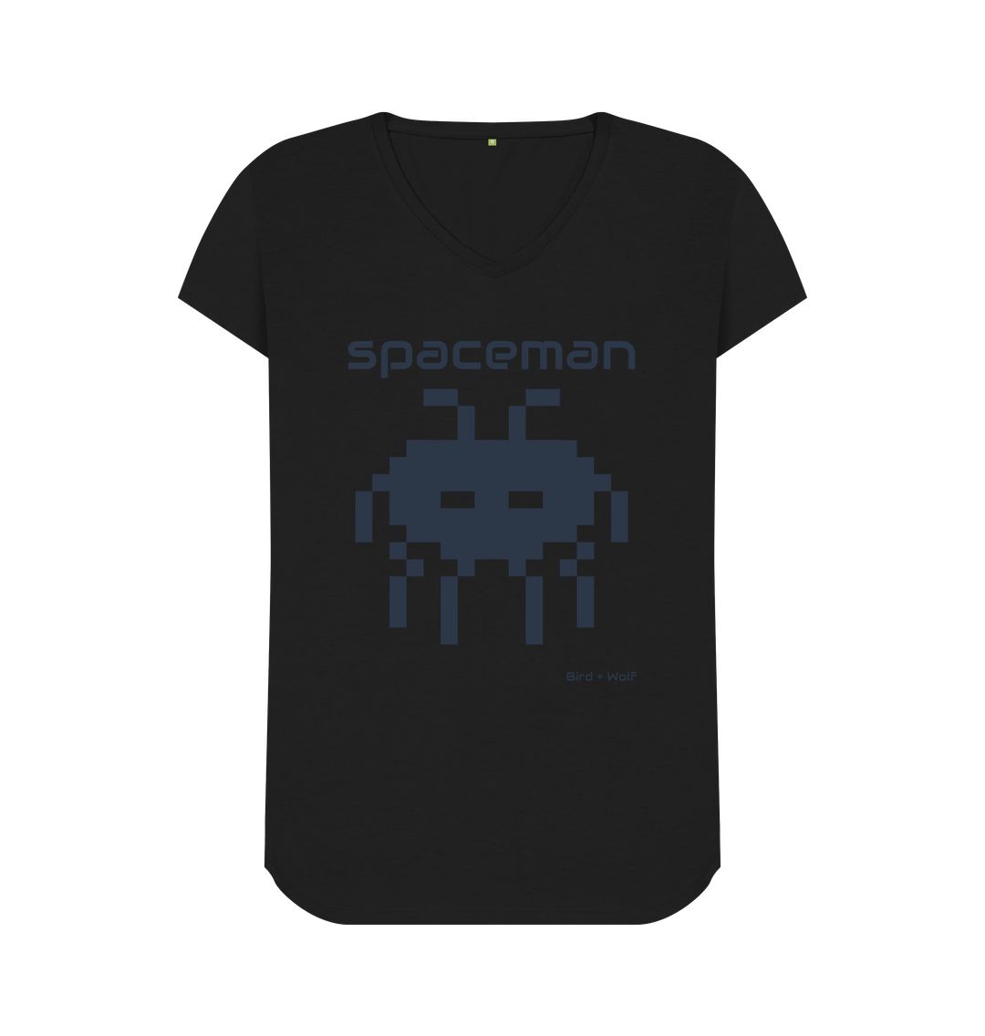 Black Spaceman V Neck Tee