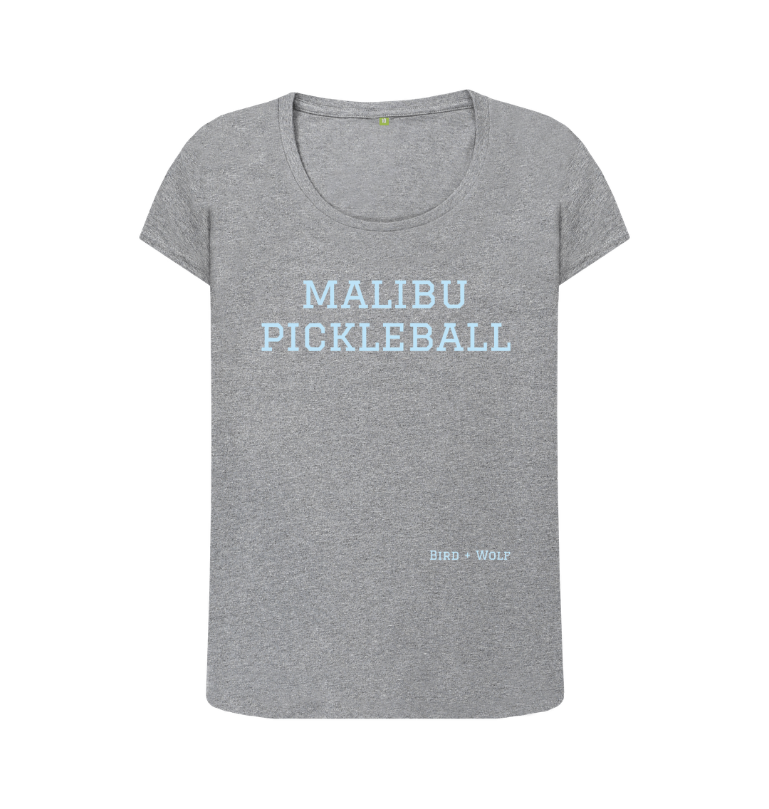 Athletic Grey Malibu Pickleball Scoop Neck Tee (Blue Lettering)