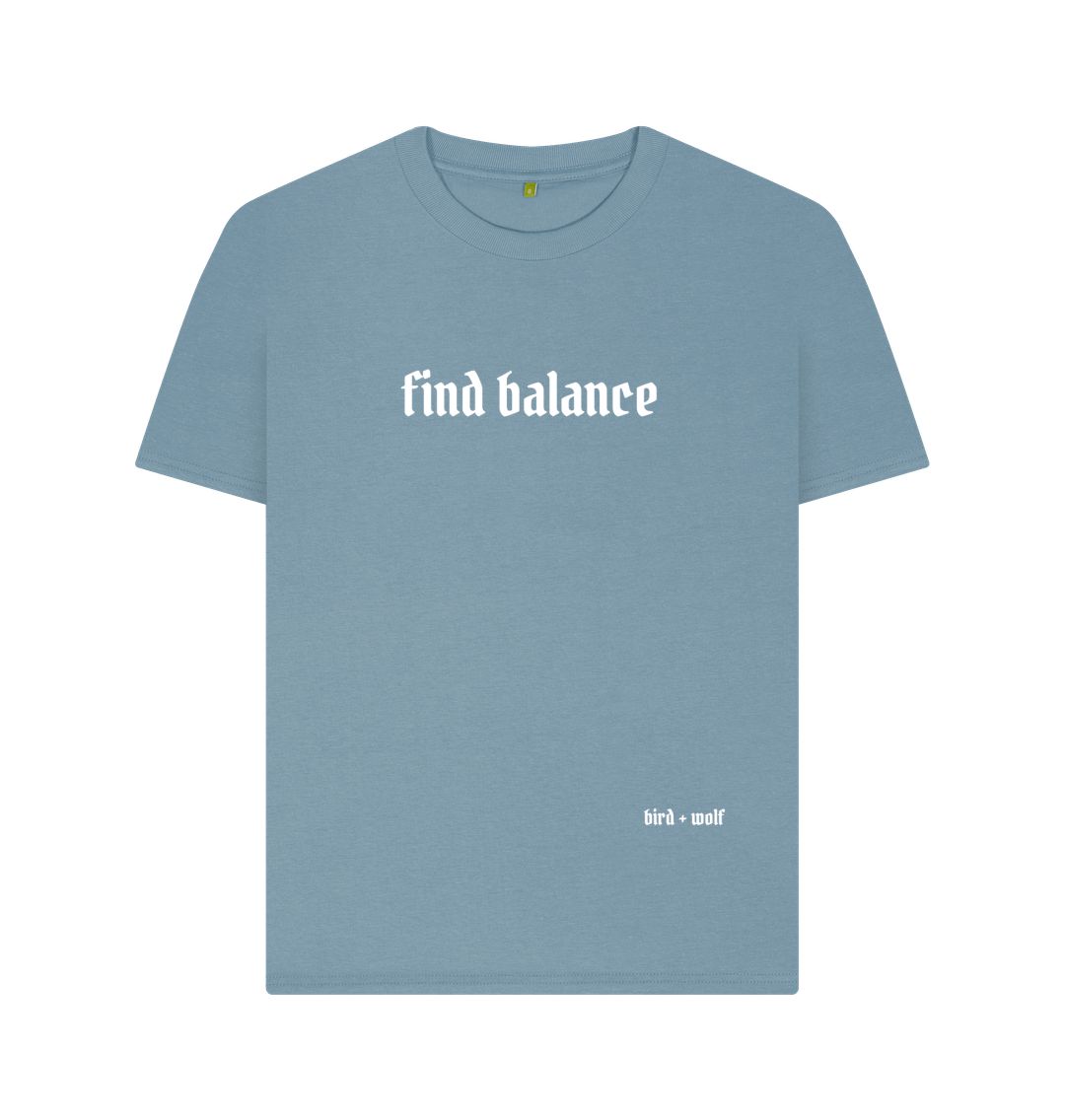 Stone Blue Find Balance Relaxed Tee (White Lettering)