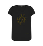 Black Let Love Rule V Neck Tee (Gold Lettering)