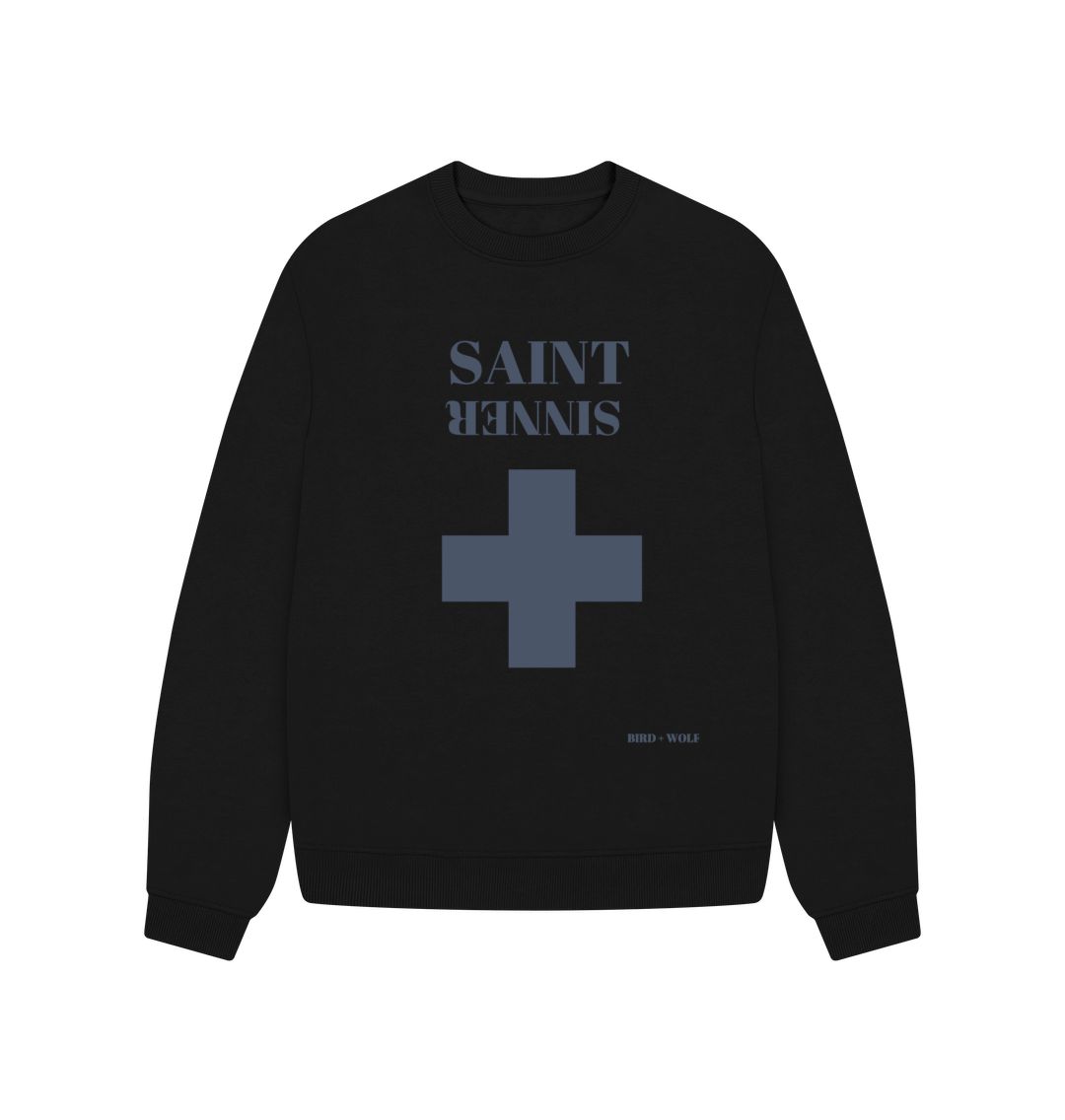 Black Saint Sinner Oversized Sweatshirt (Grey Lettering)