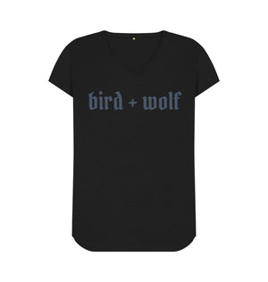 Black Bird + Wolf V Neck Tee