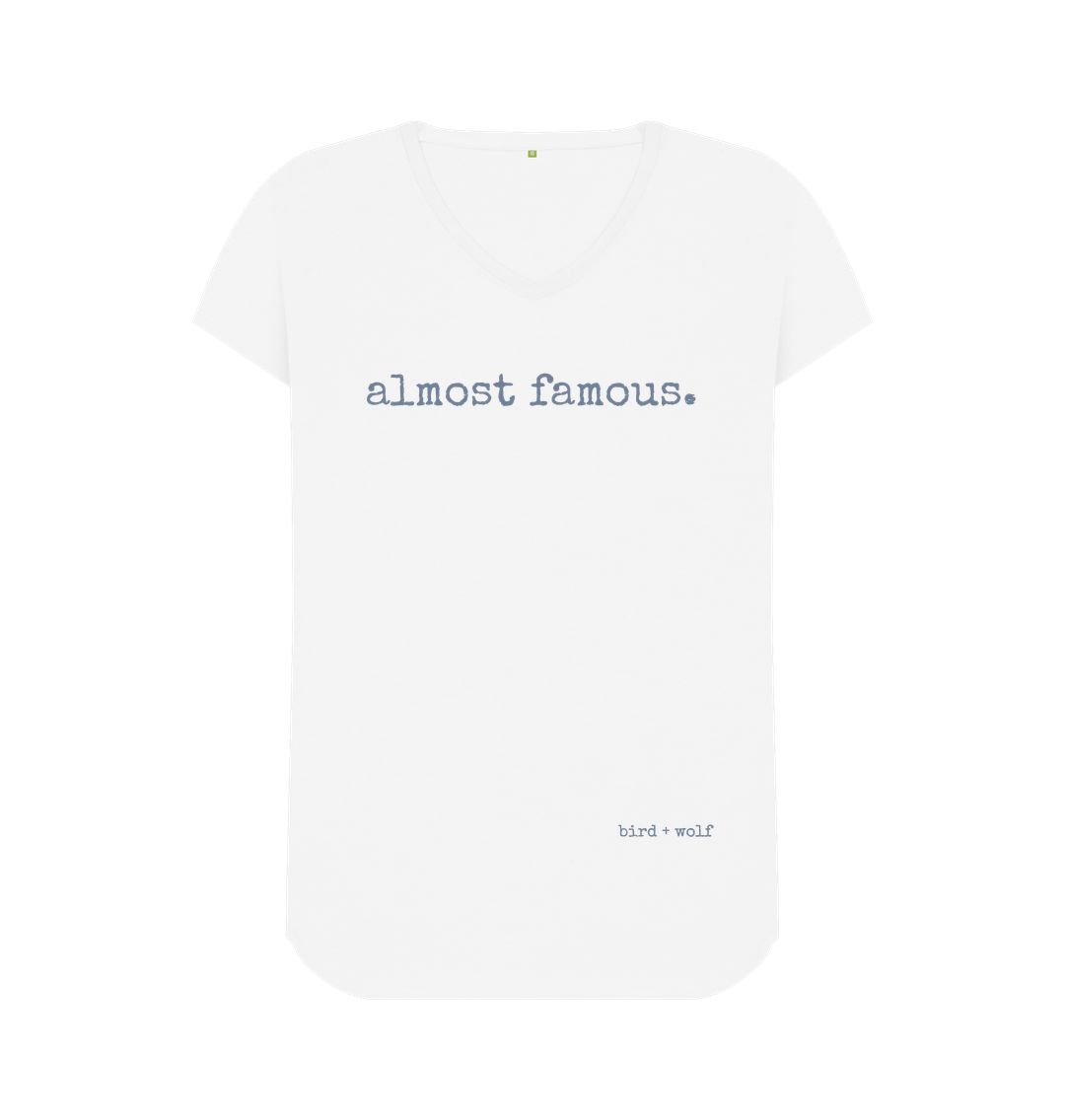 White Almost Famous V Neck Tee