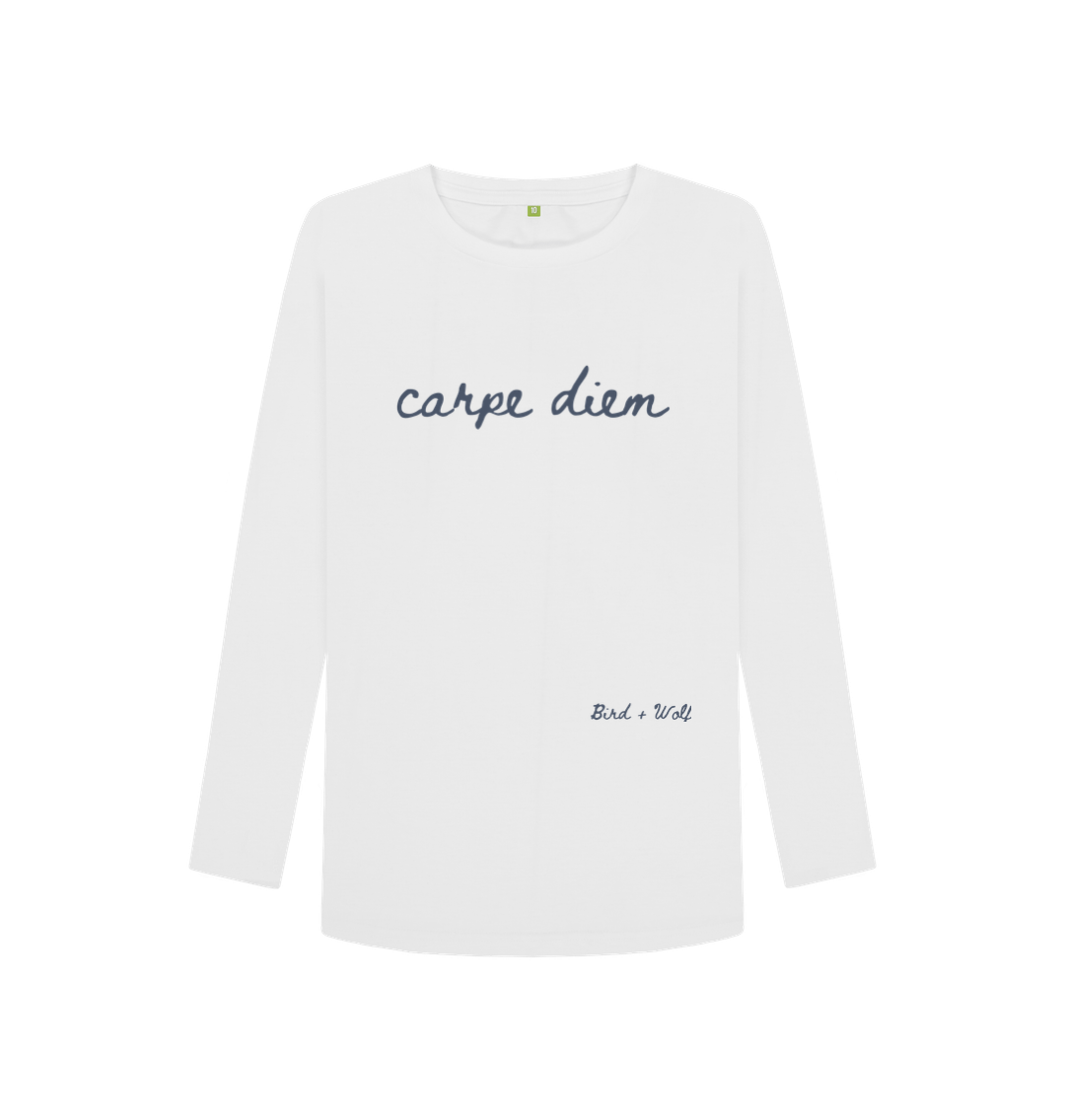 White Carpe Diem Long Sleeve T Shirt
