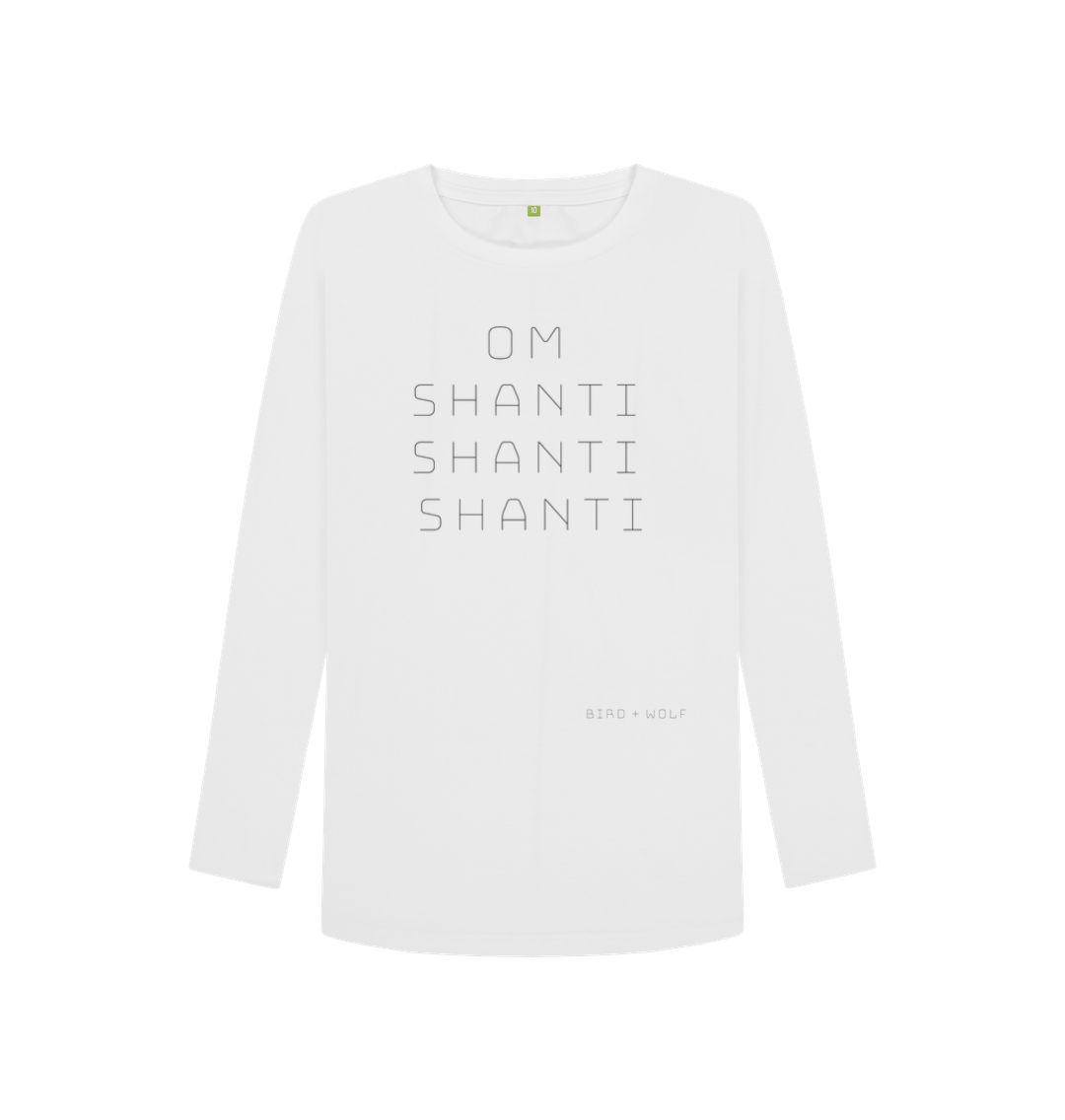 White Om Shanti Shanti Shanti Long Sleeve Tee