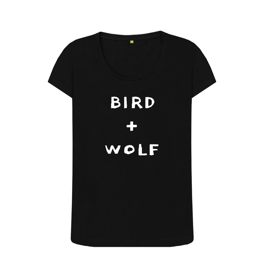 Black Bird + Wolf Scoop Neck Tee (White lettering)