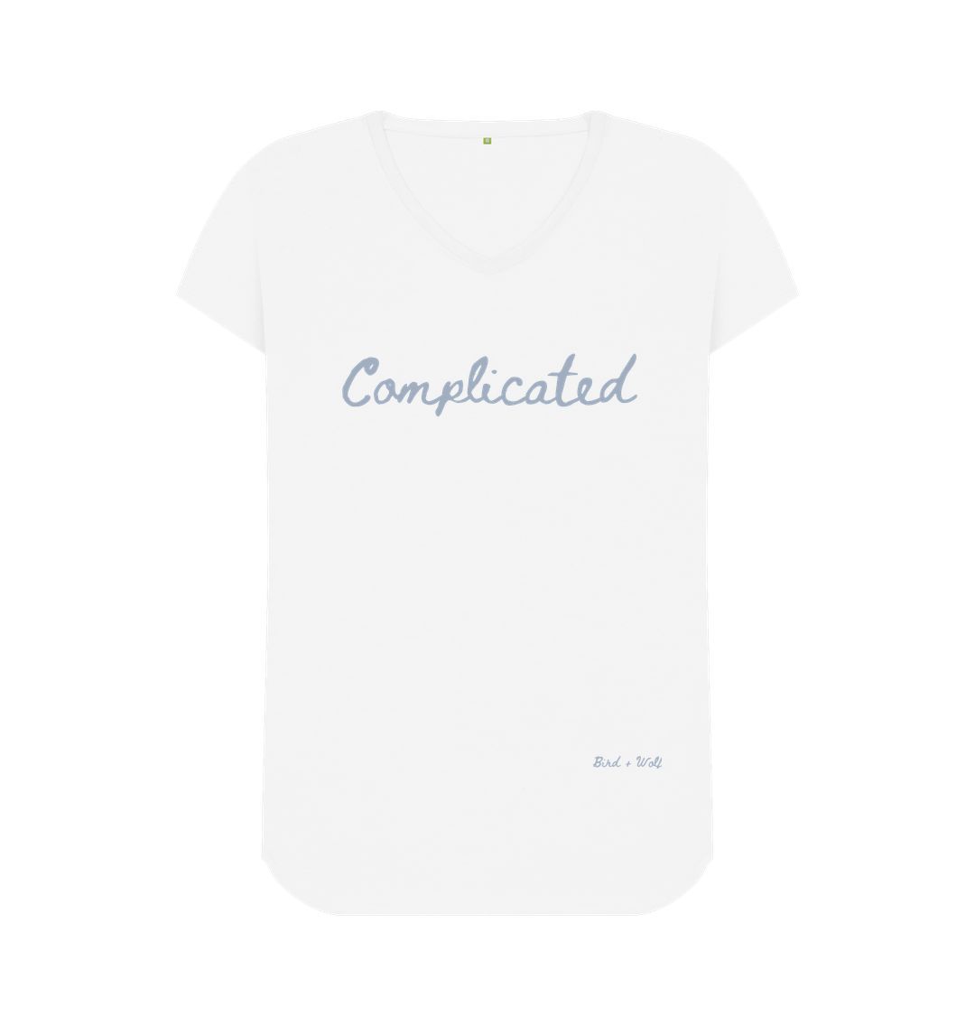 White Complicated V Neck Tee