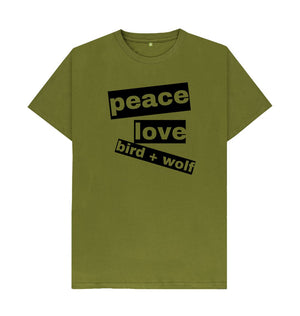 Moss Green Peace + Love Bird + Wolf Classic Tee