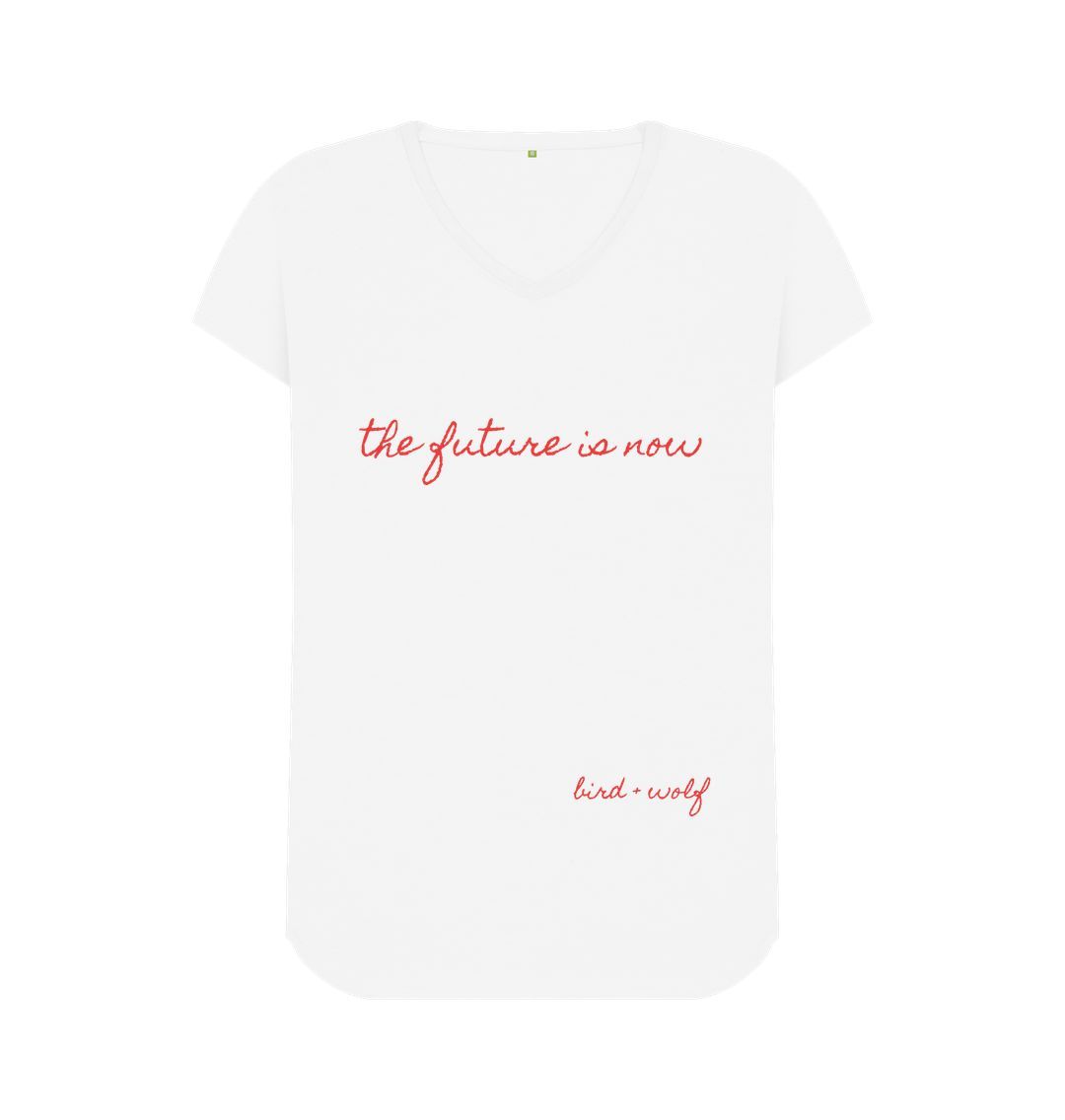 White The Future is Now V Neck Tee