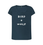 Denim Blue Bird + Wolf Scoop Neck Tee (White lettering)
