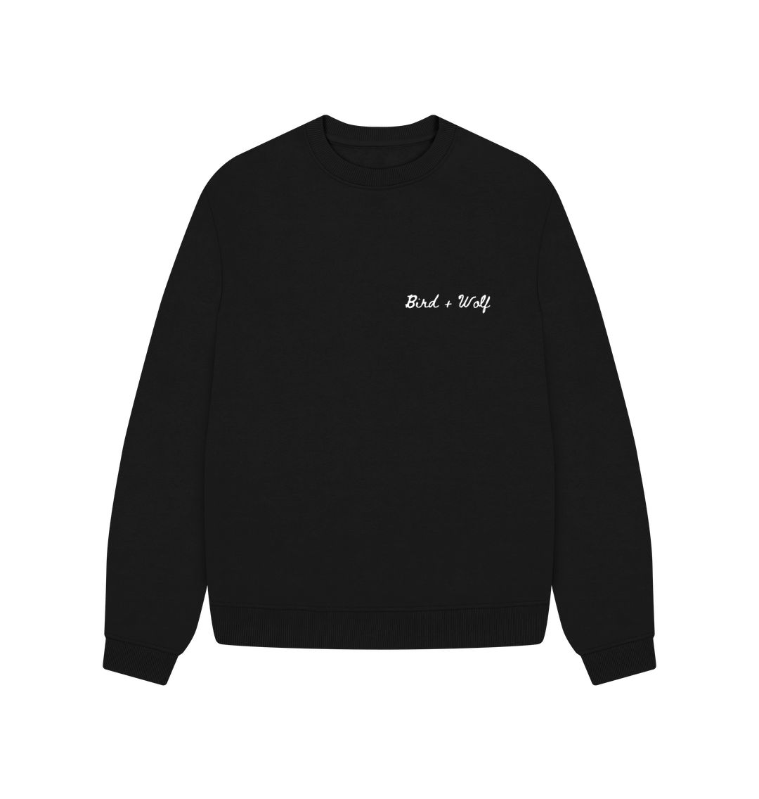 Black Bird + Wolf Oversized Sweatshirt (White Lettering)