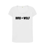 White Bird + Wolf Scoop Neck Tee (Black Lettering)