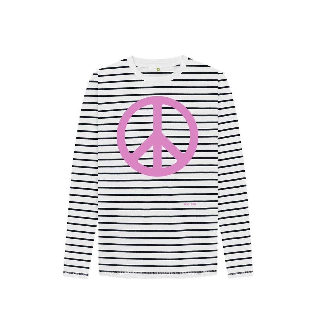 Navy Stripes Peace Sign (pink) Striped Long Sleeve Tee