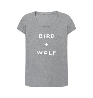 Athletic Grey Bird + Wolf Scoop Neck Tee (White lettering)