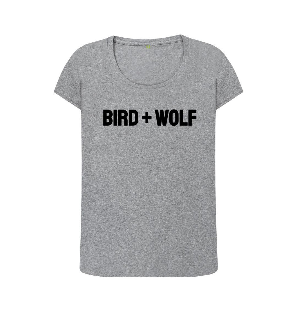 Athletic Grey Bird + Wolf Scoop Neck Tee (Black Lettering)