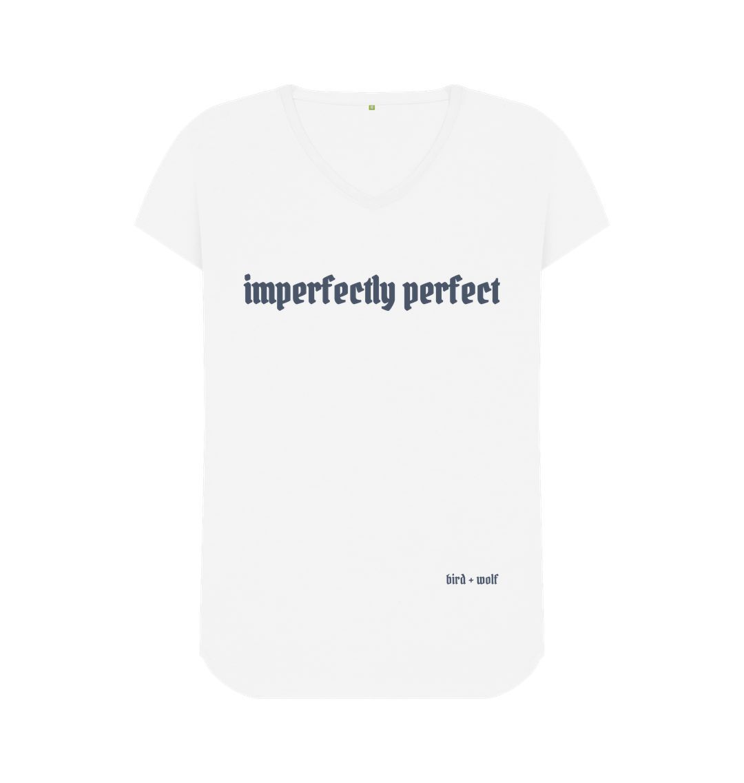 White Imperfectly Perfect V Neck Tee