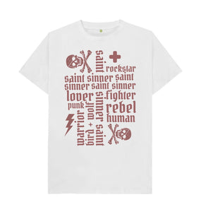 White Sinner Saint + More Classic Tee (Rust Lettering)