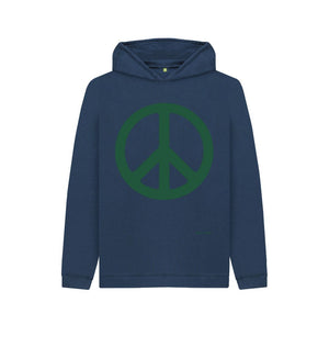 Navy Blue Peace Sign Kids Cosy Hoodie (Green)
