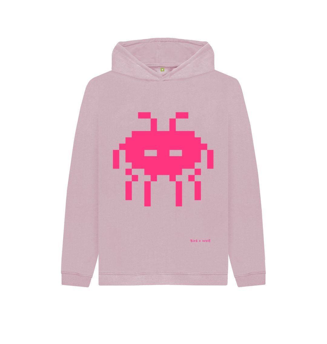 Mauve Space Invader Cosy Kids Hoodie